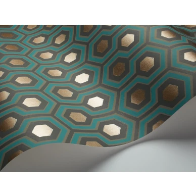 Hicks Hexagon vihrea pronssinvarinen geometrinen tapetti metallivareilla Cole et Sonilta image
