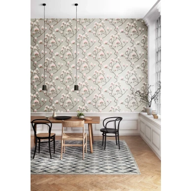 Magnolia harmaa kukkatapetti ruokailuhuoneeseen Cole et Sonilta image