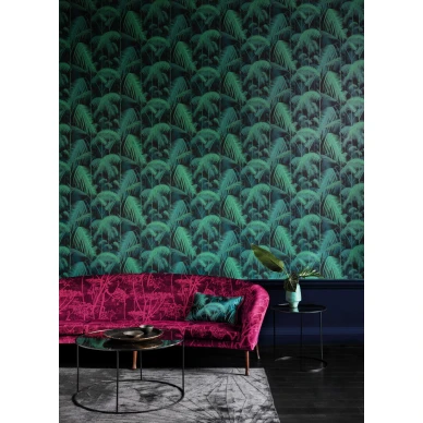 Palm Jungle tummanvihrea palmutapetti olohuoneeseen Cole et Sonilta image