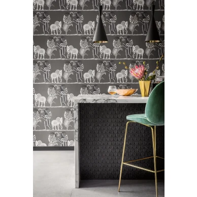 Safari Dance tummanharmaa elefanttitapetti teinihuoneeseen Cole et Sonilta 109 8039 image