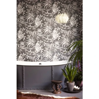 Savuti tummanharmaa viidakkotapetti kylpyhuoneeseen Cole et Sonilta 109 1002 image