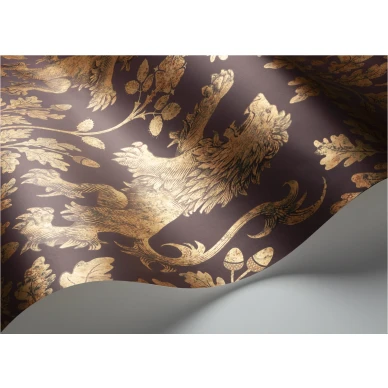 Boscobel Oak punainen kultainen metallivarinen leijonatapetti Cole et Sonilta 116 10038 image