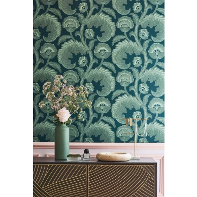 Fanfare Flock suurikuvioinen sininen vihrea lehtitapetti Cole et Sonilta 116 7026 image