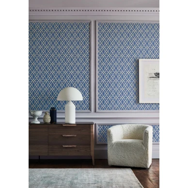Treillage sininen geometrinen tapetti olohuoneeseen Cole et Sonilta 116 6021 image