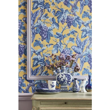 Woodvale Orchard kaunis keltainen sininen lintutapetti Cole et Sonilta 116 5017 image