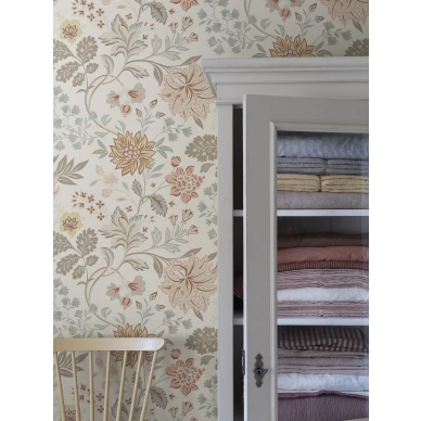 Alicia monivarinen kukkatapetti valkoisella pohjalla Borastapeterilta 2006 image