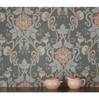 Harmaa kukkatapetti Jugend Kausi 69302 Pihlgren ja Ritolalta v2 image