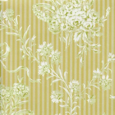 Rusetti klassinen keltainen raidallinen kukkatapetti Pihlgren ja Ritolalta 67254 image