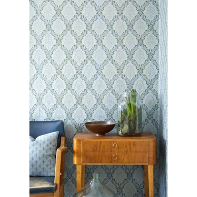 Vanhan Ahteen Sali sininen kuviotapetti paperitapetti olohuoneeseen Pihlgren ja Ritolalta 67220 image