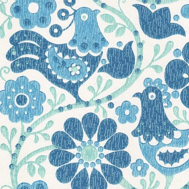 Kukot sininen retrotyylinen lintutapetti Pihlgren ja Ritolalta 68777 image