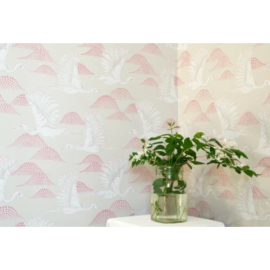 Ritva Kronlund Avaruuslintu harmaa punainen lintutapetti Pihlgren ja Ritolalta 69803 image