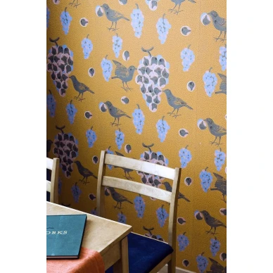 Keltainen oranssi lintutapetti Ken Kiuruista Kaunein 64675 Pihlgren ja Ritolalta image