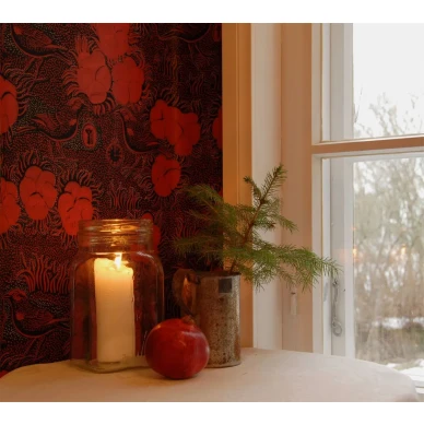 Punainen paperitapetti linnuilla Kiurujen Yo 68633 Pihlgren ja Ritolalta image