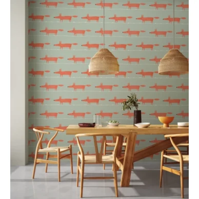 Mr Fox vaaleanvihrea punainen kettutapetti keittioon Scionilta 112792 image