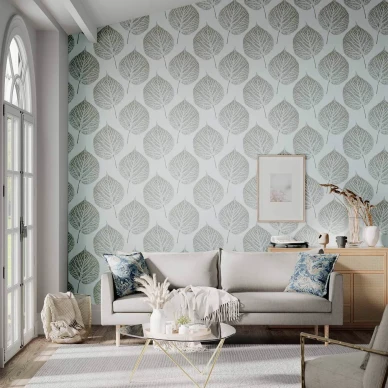 Leaf sininen hopea lehtitapetti olohuoneeseen Harlequinilta 112610 image