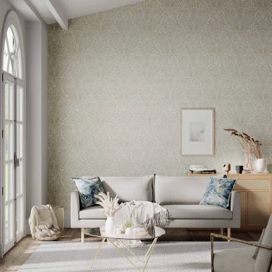 Aurelia beige kuviollinen tapetti olohuoneeseen Harlequinilta 112612 image