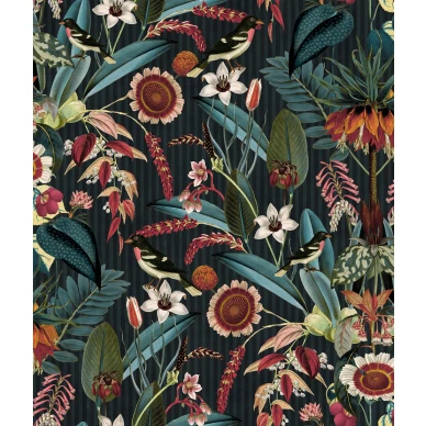 Arlon monivarinen vihrea raidallinen kukkatapetti Rebel Wallsilta image