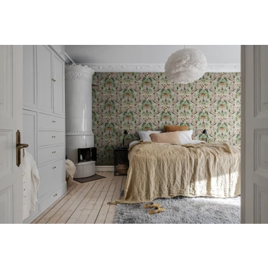 Makuuhuoneen vihrea kukkatapetti Arlon Rebel Wallsilta R17542 image
