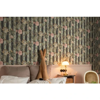 Soho vihrea roosa rohkea raidallinen kukkatapetti Rebel Wallsilta image