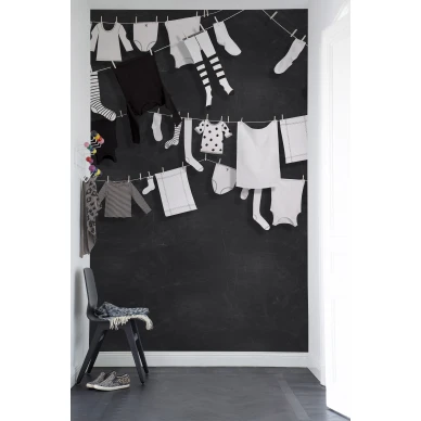 Laundry Day mustavalkoinen pyykkitapetti eteiseenRebel Wallsilta R14441 image