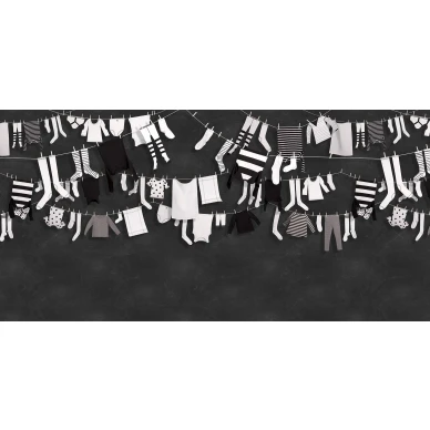 Laundry Day mustavalkoinen pyykkitapetti koko kuvio Rebel Wallsilta R14441 image