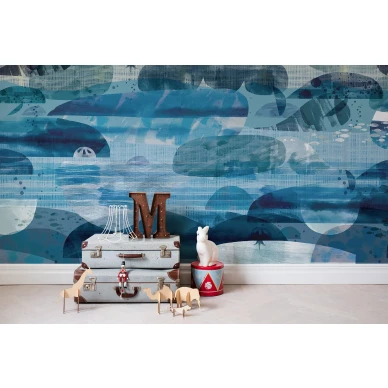 Caterpillar Dreams sininen merielamatapetti lastenhuoneen muraltapetti Rebel Wallsilta R14471 image