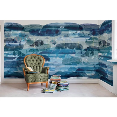 Caterpillar Dreams sininen merielamatapetti lastenhuoneeseen Rebel Wallsilta R14471 image