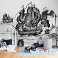 High Seas mustavalkoinen laivatapetti lastenhuoneeseen Rebel Wallsilta R14501