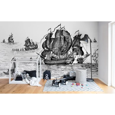 High Seas mustavalkoinen laivatapetti lastenhuoneeseen Rebel Wallsilta R14501 image