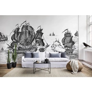 High Seas mustavalkoinen laivatapetti olohuoneeseen Rebel Wallsilta R14501 image
