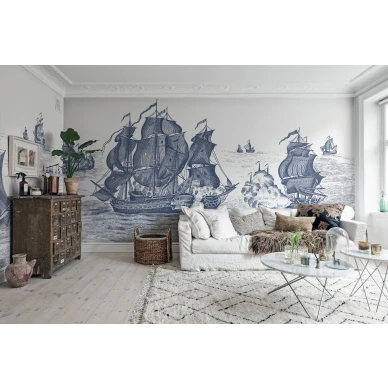 High Seas sinivalkoinen laivatapetti olohuoneeseen Rebel Wallsilta R14503 image