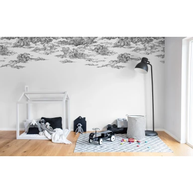 Cotton Skies mustavalkoinen pilvitapetti lastenhuoneeseen Rebel Wallsilta R14511 image