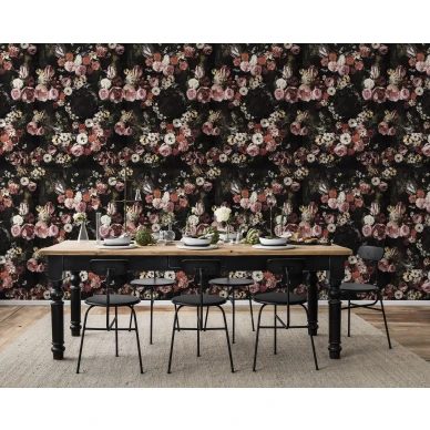 Briar Roses roosa kukkatapetti ruokailuhuoneeseen Rebel Wallsilta R14541 image