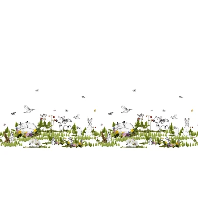 The Rabbits Playground leikkimielinen metsaelaintapetti koko kuvio Rebel Wallsilta R14551 image