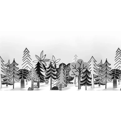 Nordic Valley mustavalkoinen metsatapetti Rebel Wallsilta koko kuvio R14582 image