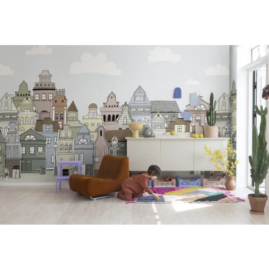 Lastenhuoneen kuvatapetti taloilla London Houses Rebel Wallsilta R14602 image