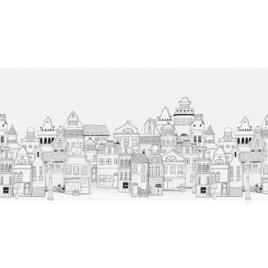 London Houses mustavalkoinen talotapetti koko kuvio Rebel Wallsilta R14601 image