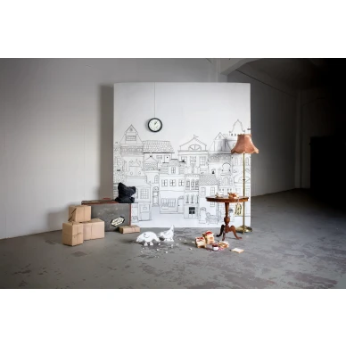 London Houses mustavalkoinen talotapetti tauluna Rebel Wallsilta R14601 image