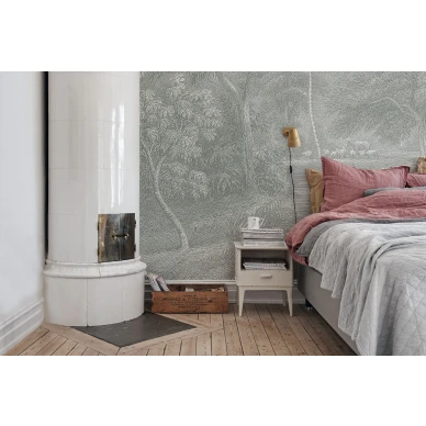 Jungle Land vaaleanvihrea viidakkomaisema makuuhuoneen muraltapetti Rebel Wallsilta R14613 image