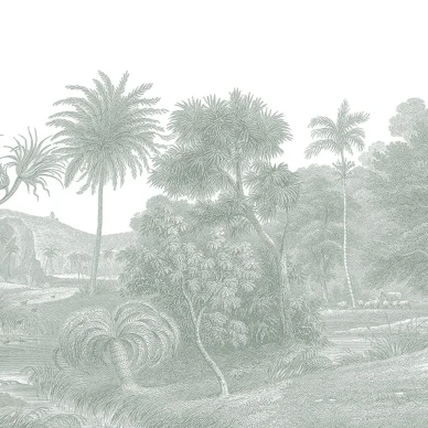 Jungle Land vaaleanvihrea viidakkomaisema muraltapetti Rebel Wallsilta R14613 image