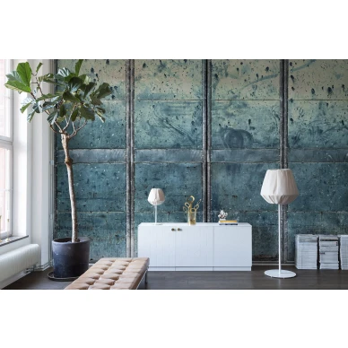 Metal Gradient teollisuustyylinen sininen muraltapetti olohuoneeseen Rebel Wallsilta R14911 image