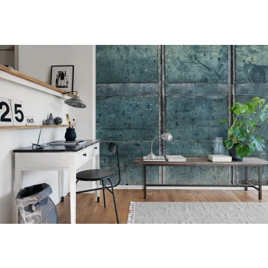 Metal Gradient teollisuustyylinen sininen muraltapetti tyohuoneeseen Rebel Wallsilta R14911 image