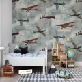Aero Show vanhanaikainen lentokonetapetti lastenhuoneeseen Rebel Wallsilta R15211