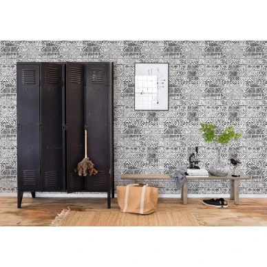 Decorated Bricks mustavalkoinen tiiliseinatapetti kotitoimistoon Rebel Wallsilta R15232 image