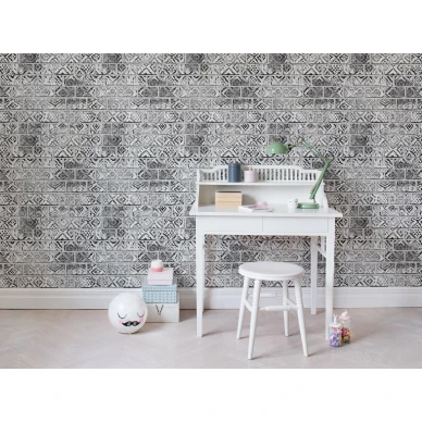 Decorated Bricks mustavalkoinen tiiliseinatapetti lastenhuoneeseen Rebel Wallsilta R15232 image