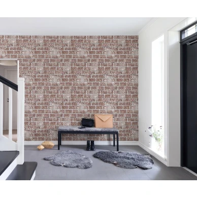 Decorated Bricks punainen tiiliseinatapetti eteiseen Rebel Wallsilta R15231 image