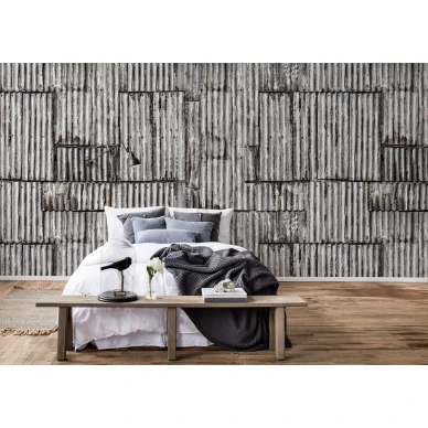 Backyard teollishenkinen harmaa peltitapetti makuuhuoneeseen Rebel Wallsilta R15242 image