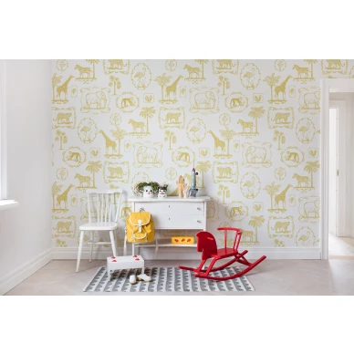 Animal Party kiltti keltainen elaintapetti lastenhuoneeseen Rebel Wallsilta R15272 image