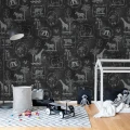 Animal Party musta elaintapetti lastenhuoneeseen Rebel Wallsilta R15273