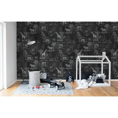 Animal Party musta elaintapetti lastenhuoneeseen Rebel Wallsilta R15273 image